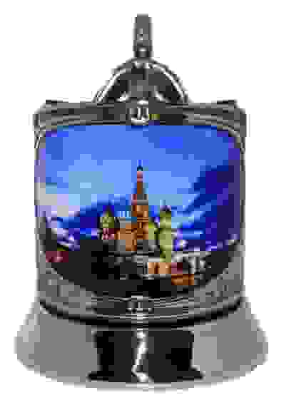 Никелированный подстаканник с цветным логотипом "Храм Василия Блаженного"