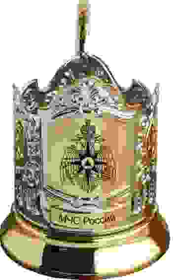 Подстаканник никел.МЧС РФ с позолочением