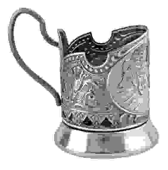 Подстаканник "Тройка" никелированный с чернью